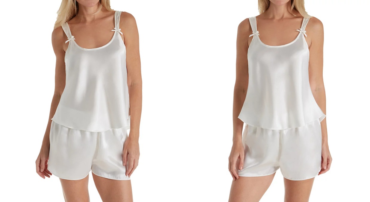 A soft satin camisole with decorative bows is a pretty favorite that's effortless to wear.
