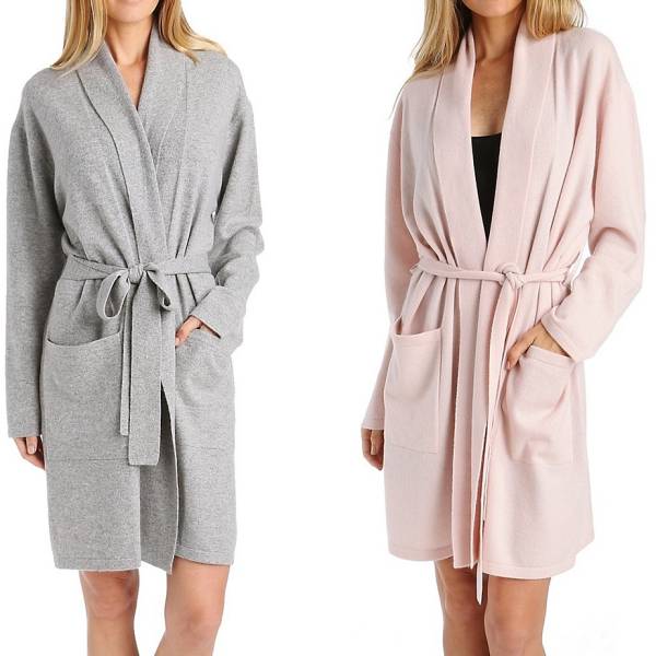 Cashmere robes in earthy tones like baby pink and pale blue really are very popular.