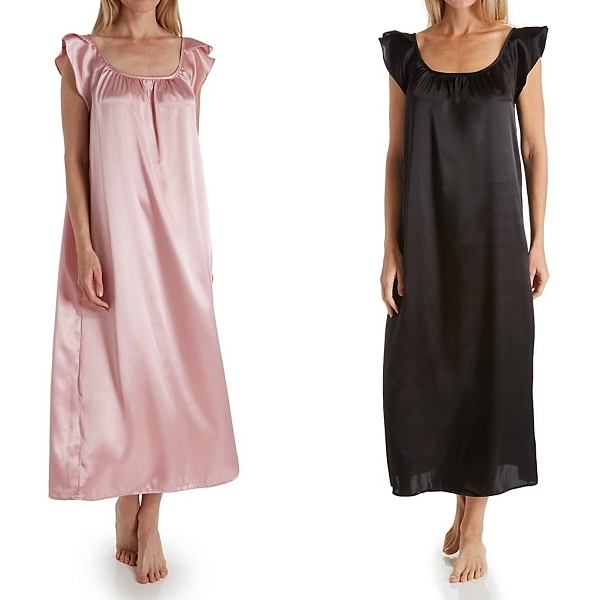 Full length nightgowns in lightweight satin are a comfortable choice year round.